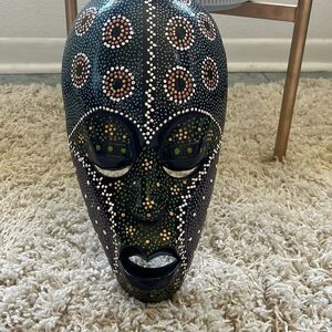 African Tribal Mask Hand Carved & Dot Painted